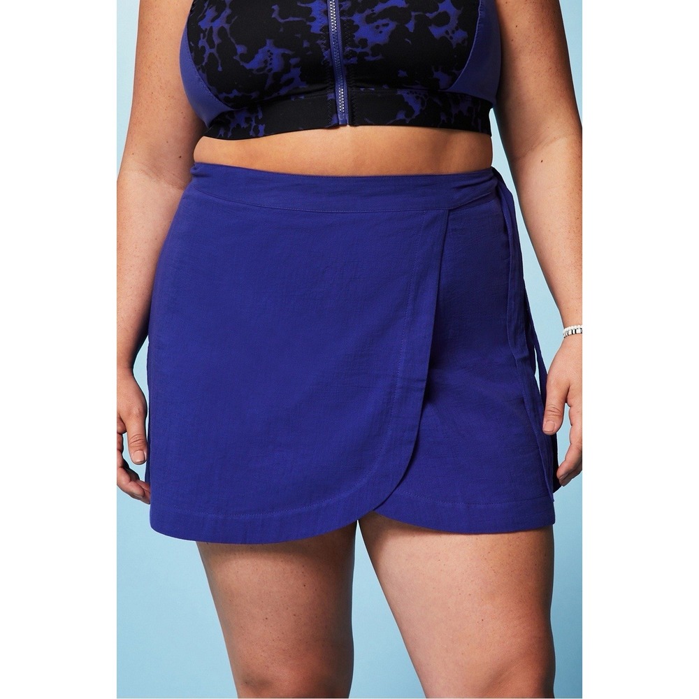 NWT Women's Fabletics Cotton Voile Wrap Skirt Admiral Blue - Plus 2X (40" X 17")